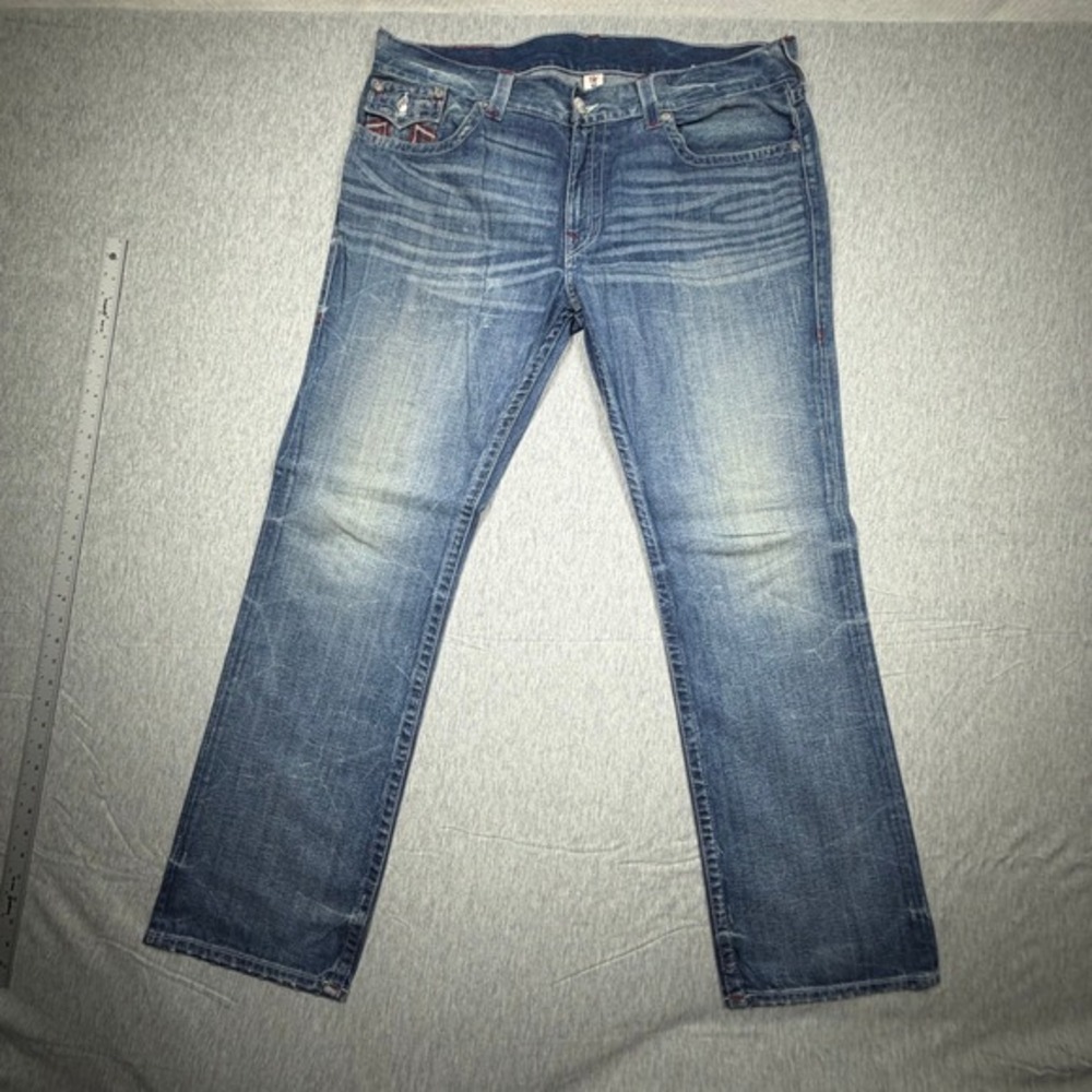 True Religion Mens Straight Leg Jeans Medium Wash Red Rope Stitch‎ Size 40